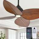 52 Leaf Ceiling Fan with Light, Remote and App Control, 6 Speed Reversible, 3 Color Dimmable, Tropical Coastal Fandelier Ceiling Fans, for Bedroom, Living Room (Dark Brown), 52in