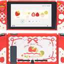 GeekShare Protective Case for Switch Slim Cover Case Compatible with Switch Separable Soft Silicone Protective Shell for Joysticks with 2 Thumb Grip Caps- Strawberries with Cream (Red)