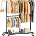 Raybee Heavy Duty Clothes Rack, Adjustable Clothing Rack with Wheels, 455 LBS Static Load Capacity, 69.1" W Rolling Garment Rack for Walk-in Closet, Bedroom, Laundry Room,Commercial Use, Black