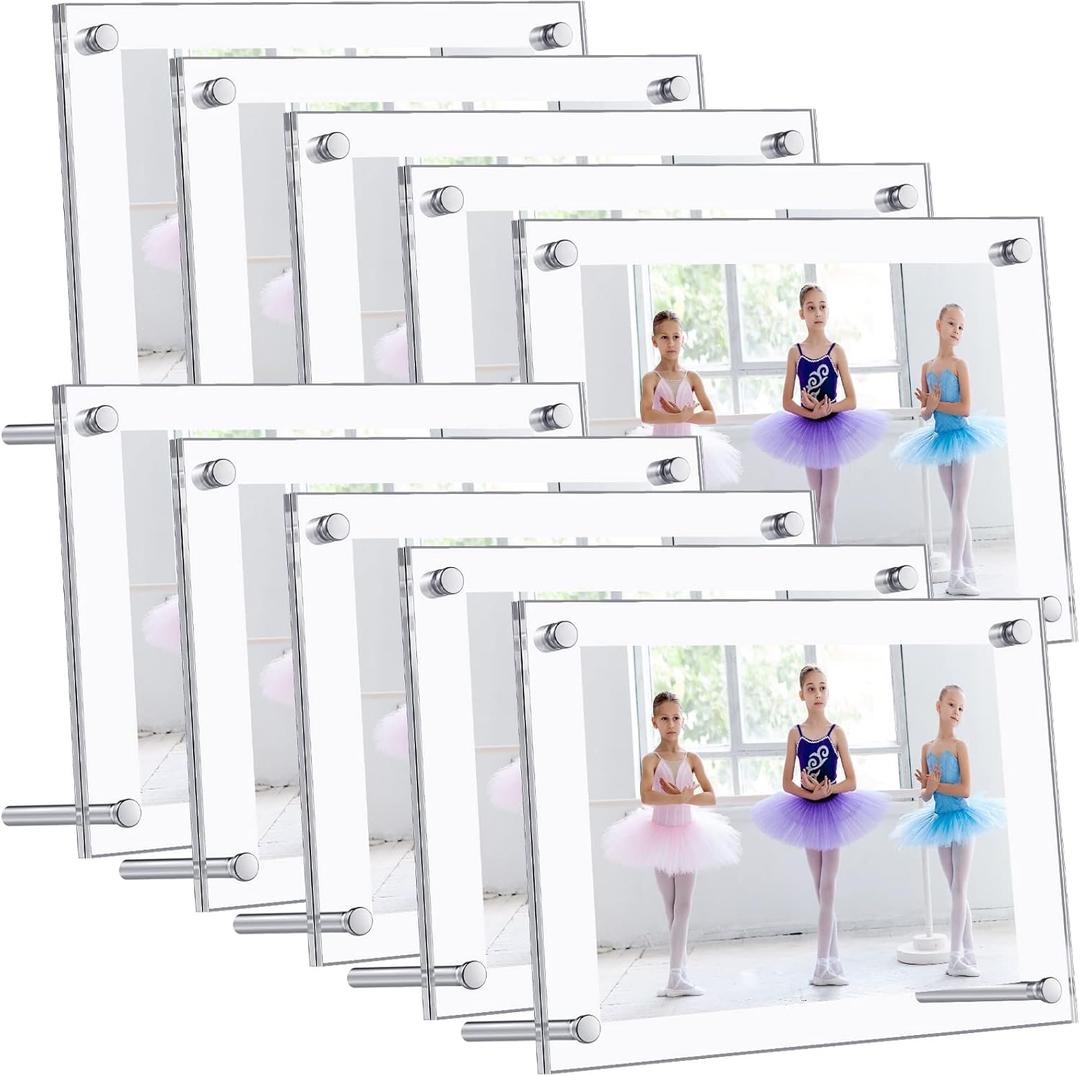 10 Clear Acrylic Picture Frames - Double Sided, Freestanding Floating Frames for Bedroom, Living Room, Home Office - 6 x 4 Inch