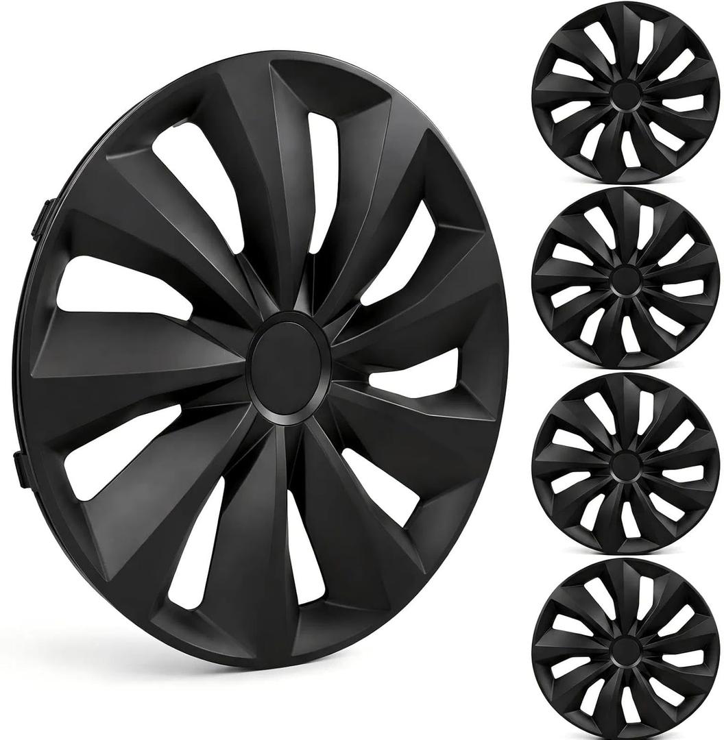 MIKKUPPA 14 Inch Hubcaps, 4 Wheel Covers for Steel Wheels, Gloss Black