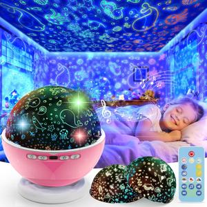 Night Light Projector,Night Light for Kids Room with Remote and Timer,360 Rotation,3 Projection Films,18 Light Modes,8 Lullaby Songs,Kids Night Lamp, Christmas Birthday Gifts for Boys Girls (Pink)