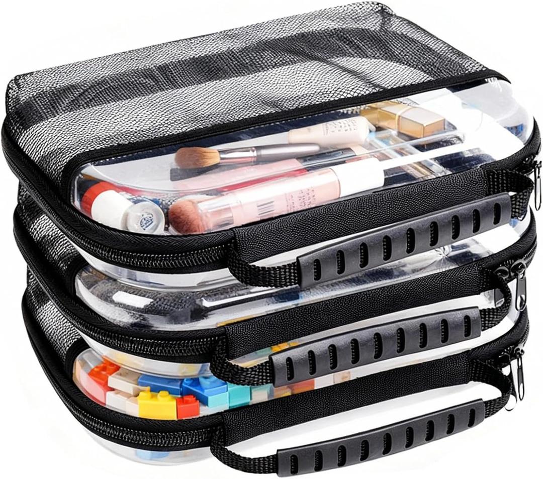 3PCS Clear Hard Plastic Zipper Case, Portable Cosmetic Bag with Double Zipper, Waterproof Clear Toiletry Bag, Clear Hard Shell Zipper Case, Diaper Bag Organizing Pouches, Travel Toiletry Bag