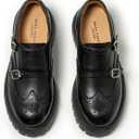 BEAU TODAY Chunky Loafers for Women, Womens Leather Platform Loafers, Lug Sole Tassel Slip On Loafers Shoes Brogues Wingtip Casual Business Shoes Comfortable Dressy (9, Black-2)