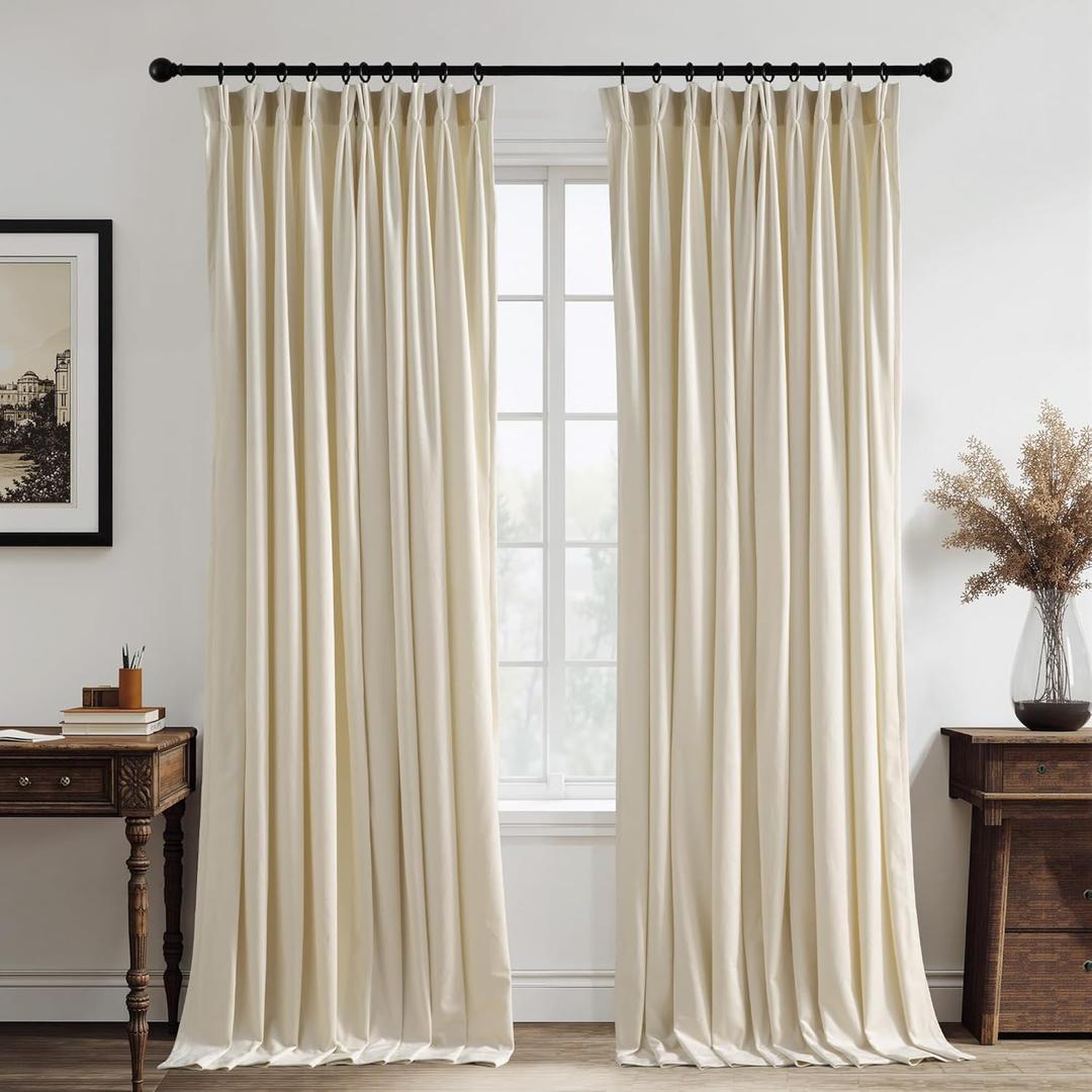 RYB HOME Beige Pinch Pleated Curtains, Light Blocking Thermal Insulated Noise Reducing Soft Drapes for Living Room Home Office, W34 x L84 inches, 2 Panels