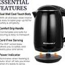 Elite Gourmet EKT1821 1.8L Double Wall Insulated, Cool-Touch 1500W Kettle w/Stainless Steel Interior & Lid, 360 Swivel Base for Cord Free Serving, Power On Lever, Auto Shut-Off, Boil Dry, Black (1.9 Quarts)