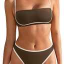 SUUKSESS Women Bandeau High Waisted Bikini Set Cheeky High Cut 2 Piece Swimsuits (Brown, S)