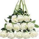 Tifuly White Roses Artificial Flowers -12 pcs Realistic Single Long Stem Fake Silk Roses Bouquet for Party Home Wedding Centerpiece Office DIY DecorOff White