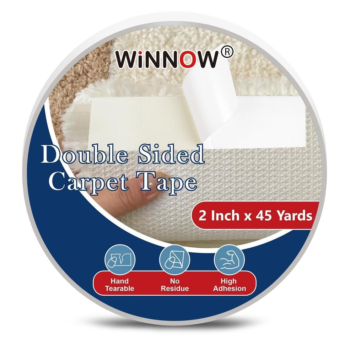 WINNOW Heavy Duty Double Sided Rug Tape 2 Inch x 45 Yards  Carpet Tape Gripper for Wood, Tile & Carpet, NonSlip, Strong Hold, Removable