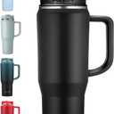 40 oz Tumbler with Handle, Insulated Tumblers with Lid and Straw, Large Metal Sports Water Bottle Jug, Thermal Stainless Steel Travel Coffee Mug Cup, Black