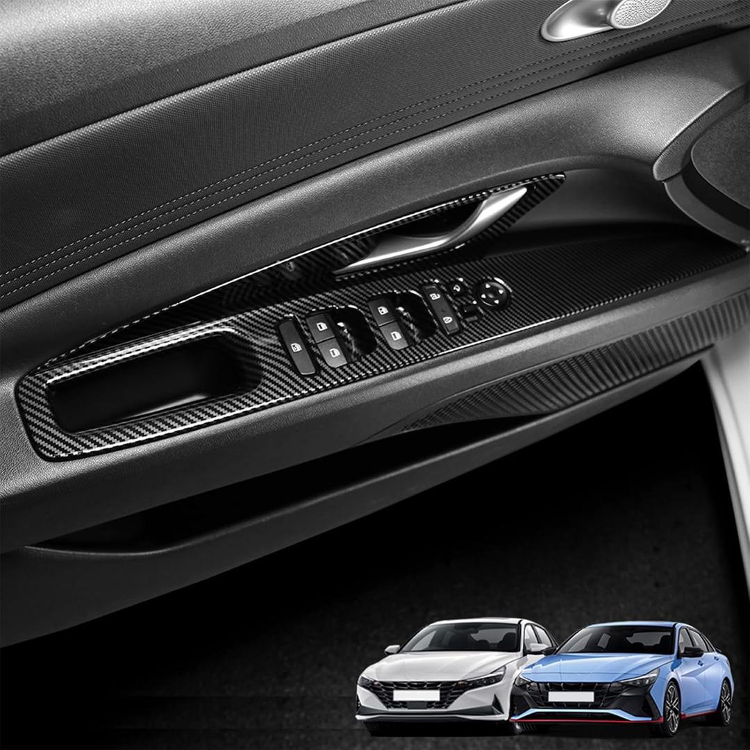 5Pcs Door Lock Glass Control Button Panel Cover Window Lift Switch Panel Trim Compatible with Hyundai Elantra N 2022-2025 Elantra N Line 2021-2025 Accessories (Carbon Fiber Pattern)