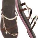 ONCAI Women's Flat Sandals Toe-loop Strappy Square Open Toe Slip on Fashion Dressy Slide Sandal for Woman 2026 Brown/Pink Size 9 Summer Beach Casual Comfort Lightweight Outdoor Sole Slides Shoes