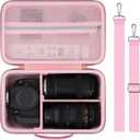 Camera Case Compatible with Canon EOS Rebel T7 / T100 / R50 / R100 / R5 / R6 Mark II / 90D DSLR Camera with 18-55mm Lens,Sony,Nikon DSLR Camera Protective Case with Shoulder Strap (Pink Case)
