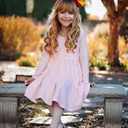 Stelle Girls Cotton Long Sleeve Dress Twirl Skater Dress 3-12Y (Pink)