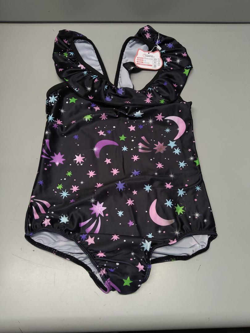 Bathing Suits for Girls Black Stars Swimwear Shoulder Ruffle Swimsuits, Size 100