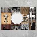 Plaid Deer Bear Placemats Set of 4 Kitchen Dining Table 18"x12" Bear Lodge Patchwork Washable Fabric Decoration Table Mats Set of 4 Camping Hunting Table Place Mats Rustic Cabin Buffalo Table Mats