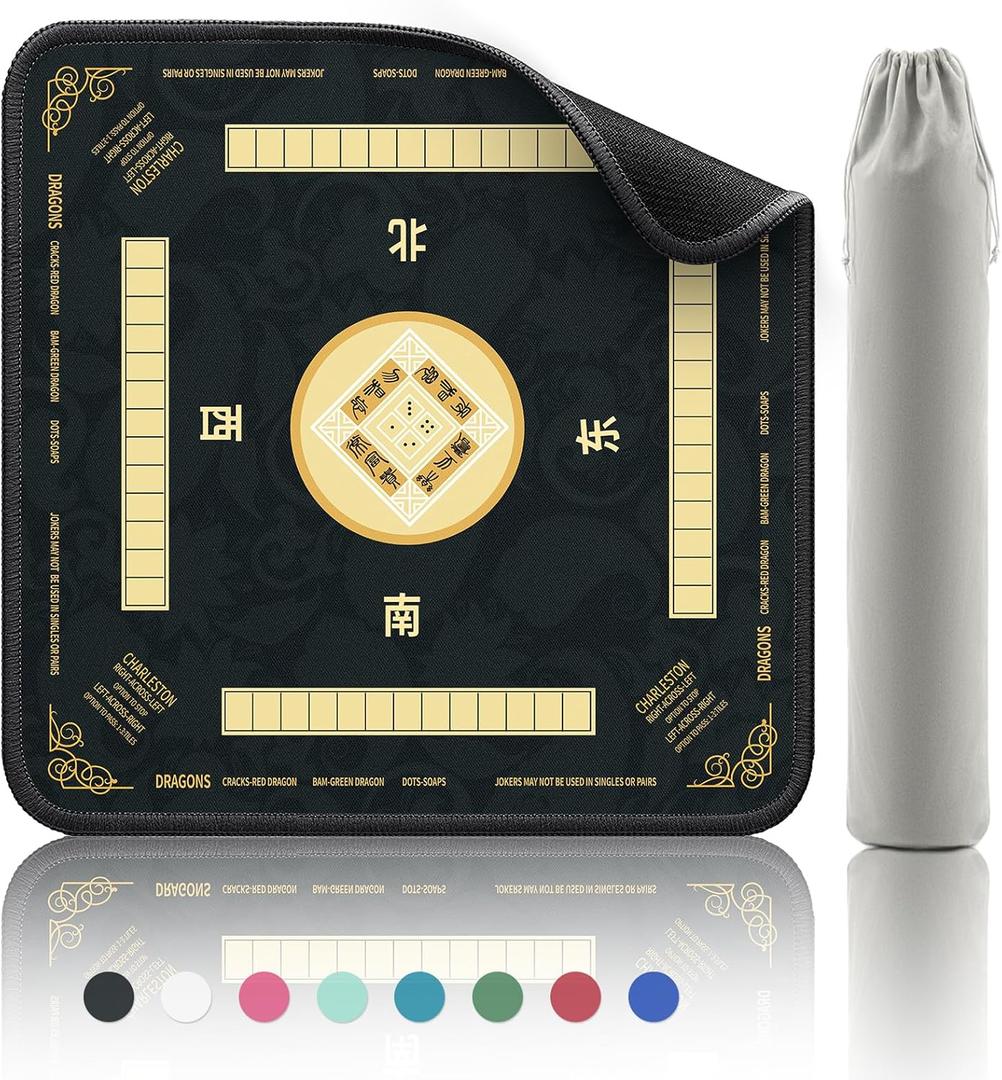 2F22E Mahjong Mat - Non-Slip Noise Reduction Gaming Mat 32.4x32.4 Inch for Mahjong/Poker/Board Games/Card Games/Dominoes (Black)