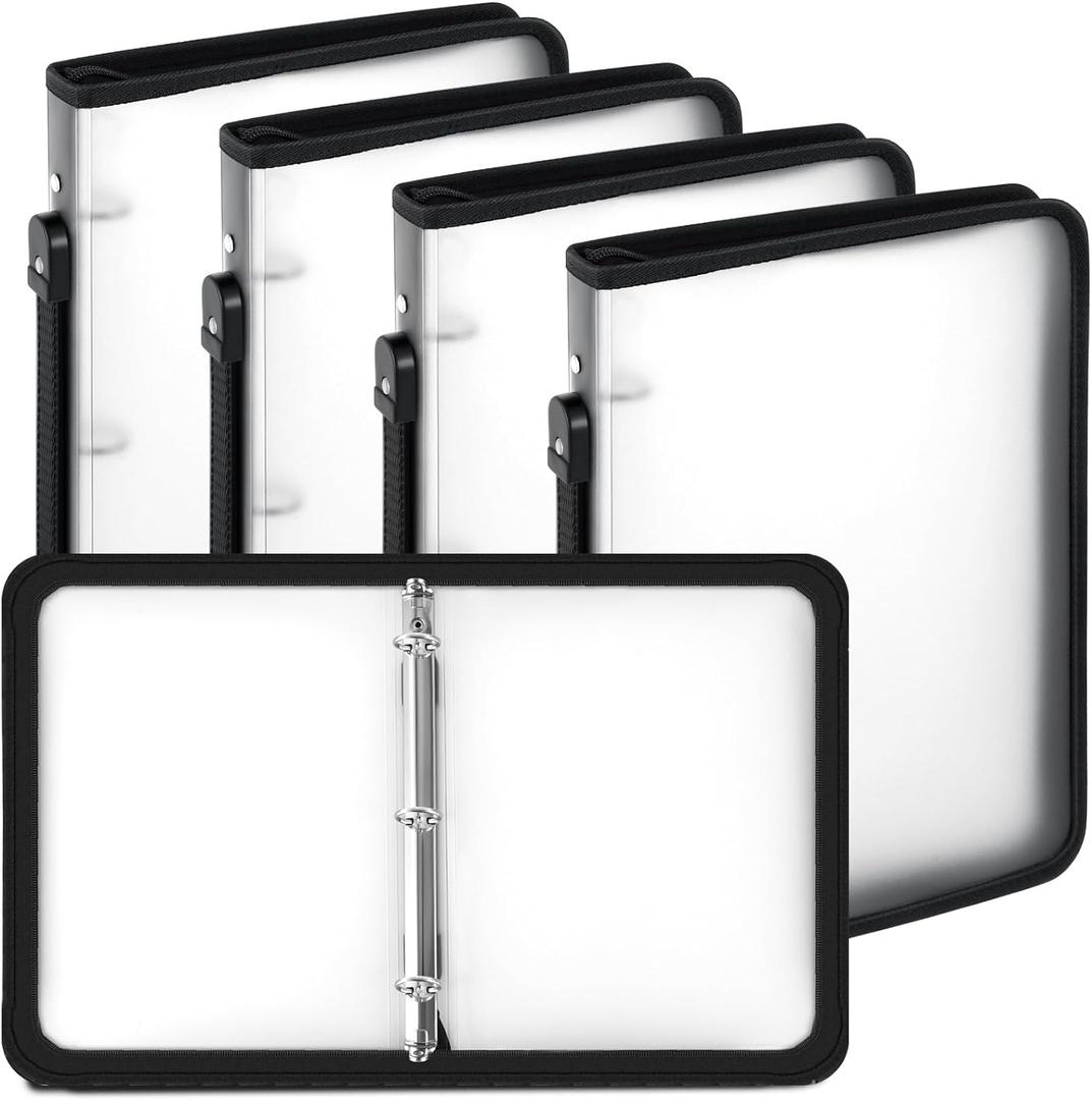 Teling 4 Pcs 1 Inch Clear Zipper Binder with 3 Ring Zipper Binder, Refillable Plastic Clear File Organizer Planner for Projects, Assignments, Memos, School Work, 11.3 x 9.6 Inch