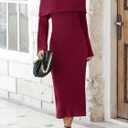 Saodimallsu Womens Off Shoulder Maxi Sweater Dress Long Sleeve Bodycon Sexy Elegant Club Party Knit Dresses (Red, L)