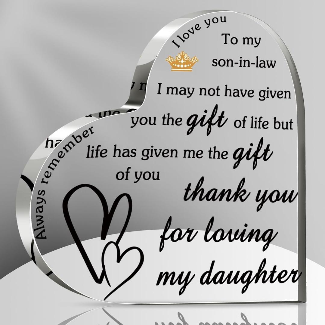 Barydat Heart Acrylic Christmas Son in Law Gifts Future Ideas Birthday Gifts for Son in Law Fathers Day Xmas Wedding Day Present for Groom(5.9 x 5.9 x 0.6'')