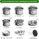 YSSOA 18-Piece Stainless Steel Kitchen Cookware Set, Including Saucepan, Casseroles with Tempered Glass Lid, Frypan, Steamer, Salad Bowl , Fryer Basket, Heat Resistant Mat & Utensils Set, Silver
