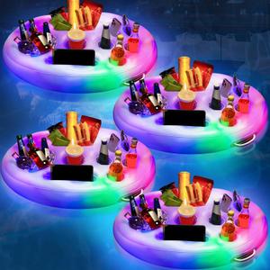 Pickmesh Inflatable Drink Holder with Lights, 21 x 28 Inch LED Color Changing Floating Beverage Fruit Serving Bar, Floating Drink Holder for Pool, Hot Tub Accessories for Adults Party