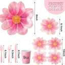 Sieral 144 Pcs Flower Party Supplies Include Disposable Flower Paper Plates Decorative Pink Floral Plates Napkins Cups and Cutlery for Bridal Baby Shower Wedding Birthday Summer Tableware Decoration