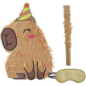 Hippie Pinata,Capybara Piata with Blindfold and Bat Stick for Kids Groovy Hippie Theme Birthday Party Game Decorations Shower Photo Props Wedding Christmas Party Supplies