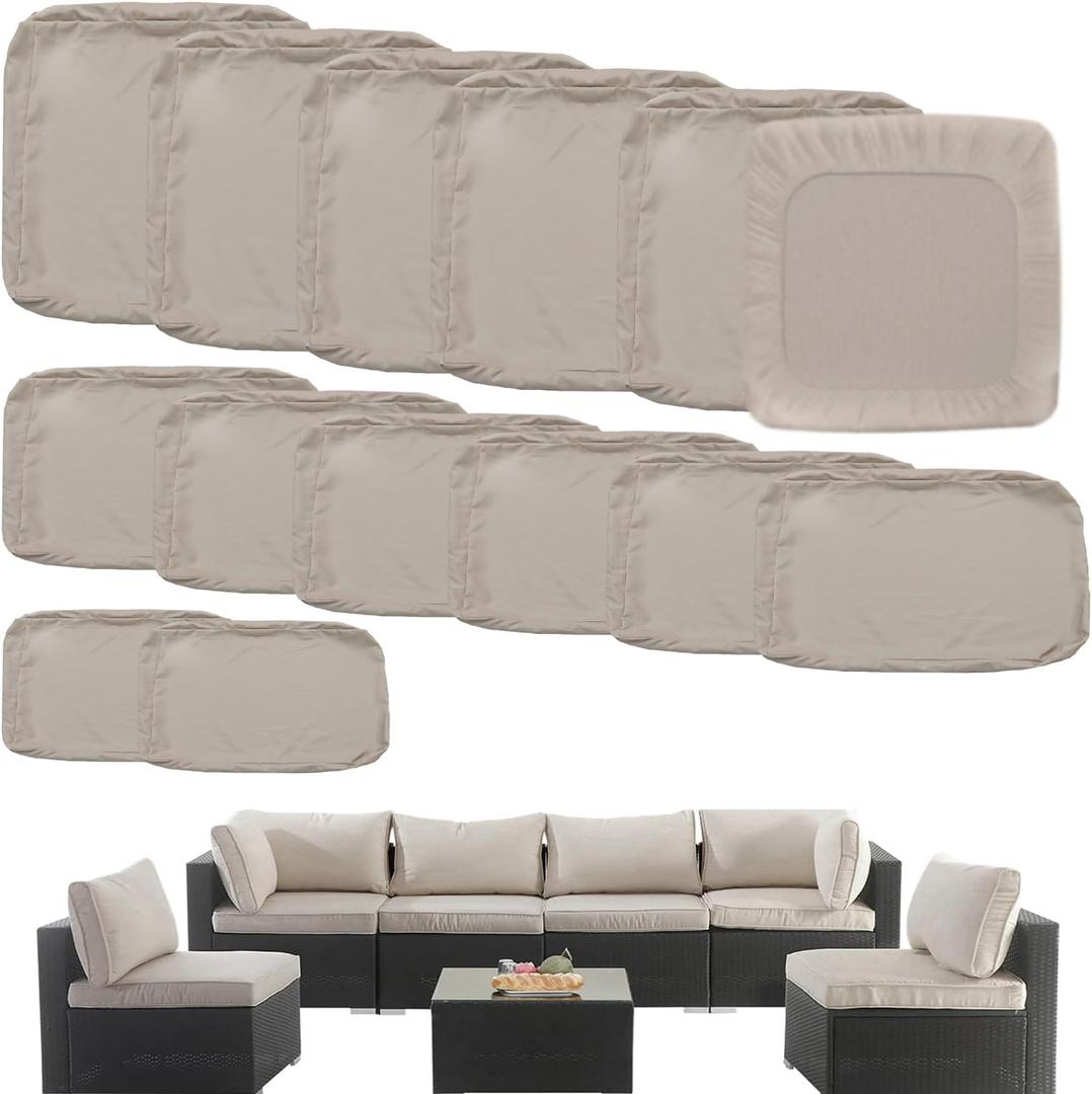 Outdoor Cushion Covers Replacement 14 Pcs Patio Cushion Covers fit for 7Pieces 6-Seater Wicker Rattan Sectional Couch Sofa Outdoor Cushion Slipcovers Set Seat and Back Cover Only, Beige