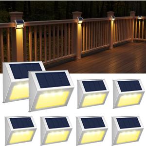 JSOT Solar Lights Outdoor for Deck,Waterproof Solar Powered Steps Light Outdoor Wireless LED Lamp Fence Lighting Walkway Patio Stair Garden Path Rail Backyard Fences Post 8 Pack Warm White