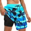 OlyPegic Men's Swim Trunks with Compression Liner Board Beach Shorts Quick Dry Swim Shorts Bathing Suits with Zipper Pock, Size XL