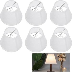 Chandelier Shades Set Of 6, Clip On Lamp Shade For Candelabra Bulbs, 5.9" X 5.1" X 3" White Natural Linen Mini Barrel Replacement Shades
