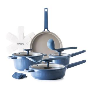 SENSARTE Ceramic Cookware Set Non-toxic 14 Pcs, Nonstick Pots and Pans Set, Dishwasher Safe Induction Cookware, Healthy Kitchen Cooking Set, PFOA/PFAS/PTFE Free (Velvet Blue)