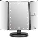 deweisn Tabletop Mount Trifold Lighted Vanity Mirror with 21 LED Lights, Touch Screen and 3X/2X/1X Magnification, Two Power Supply Mode Make up Mirror,Travel Mirror (Black)