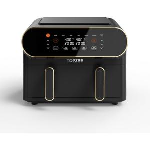 11-QT Large Air Fryer, 8-in-1 XL Airfryer with Flex Basket, Divider for Dual Cooking, Preheat Air Fry, Roast, Broil, Bake, Reheat, Dehydrate, French Fries Dishwasher Safe, w/Gold Border
