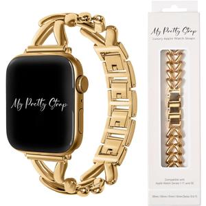 My Pretty Strap - Compatible Apple Watch Band Strap, Stainless Steel Fashion iWatch Replacement Strap- Easy Resizing, No Tool Needed, Fits Most Wrists- Series 1-11, SE and Ultra