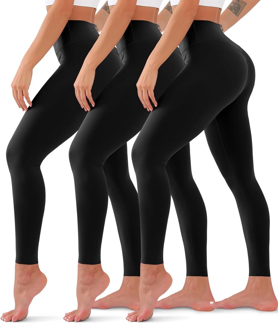 3 Pack High Waisted Leggings for Women No See Through Yoga Pants Tummy Control Leggings for Workout Running Buttery Soft (Small-Medium, 01 Black/Black/Black)