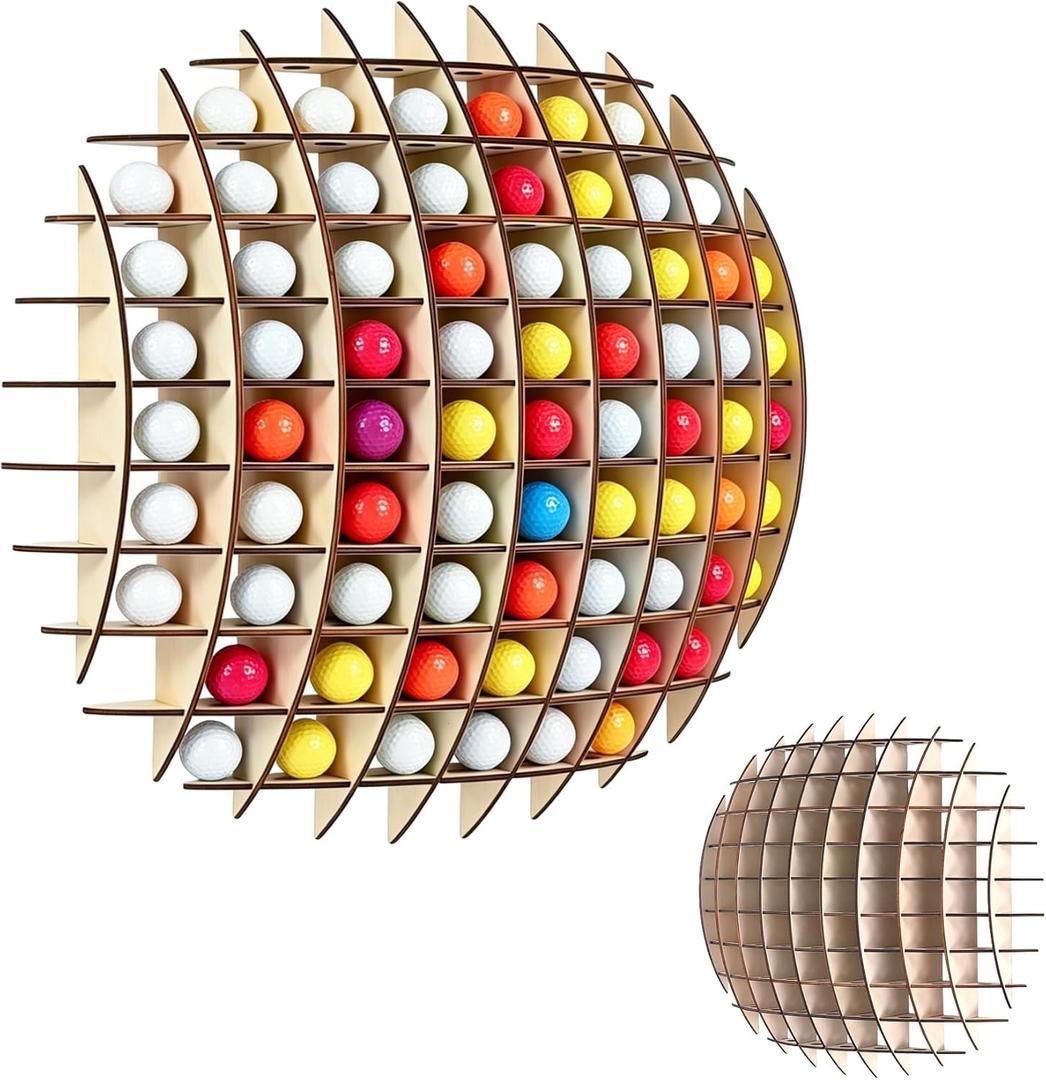 Golf Ball Display Case, Golf Ball Wall Display Rack up to 78 Balls, Wooden Golf Ball Display, Wall-Mounted Golf Ball Storage, Golf Ball Holder Display Wood charring Process