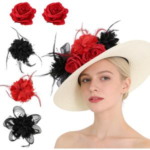 6 Pcs Derby Fascinator Hat Decorations for Women Girls, 2026 Mesh Flower Pearl Feather Ribbon Fascinator for Tea Party Easter Church Wedding, Homemade Derby Hat Topper Accessories
