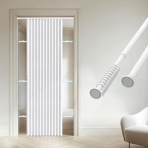 gonnrly Accordion Door Curtain - 100% Light-Blocking Bedroom Door Curtain with Included Rod for Easy Installation, Suitable for Doorway Privacy White 53" W x 78" L