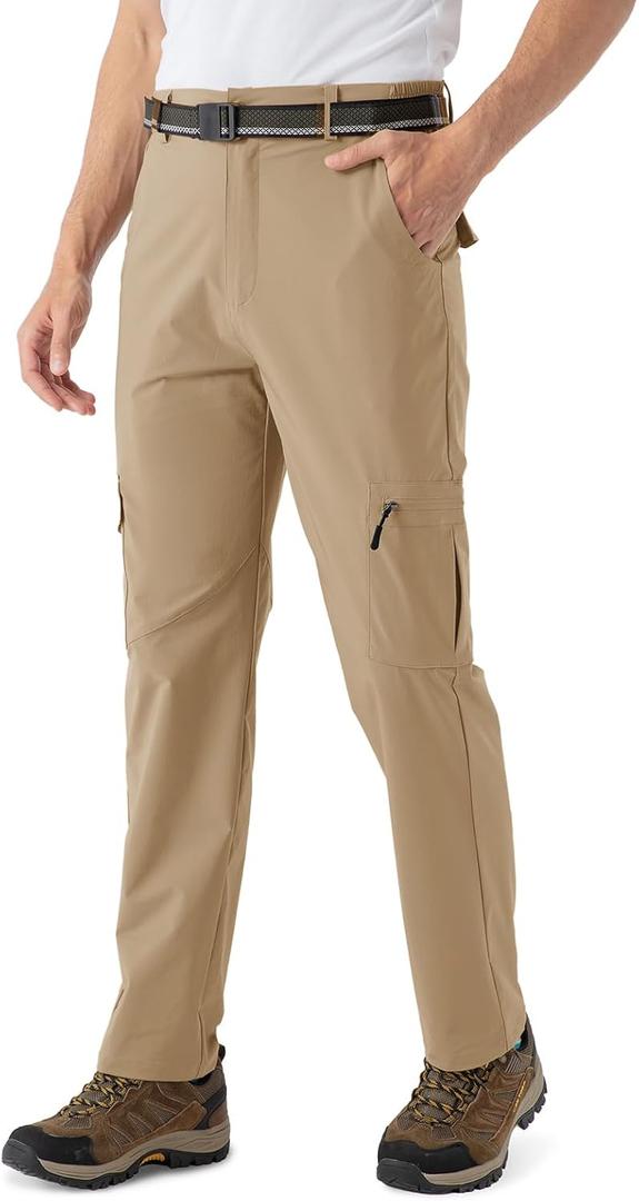 TBMPOY Men's Hiking Pants Lightweight 6 Cargo Pockets Quick Dry Water Resistant Outdoor Travel Work Fishing (32, Khaki)