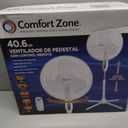 Comfort Zone 16-Inch Oscillating Pedestal Fan with Remote Control, 3-Speed High-Velocity Cooling, Adjustable Height & Tilt, Quad-Pod Folding Base, White ETL Listed