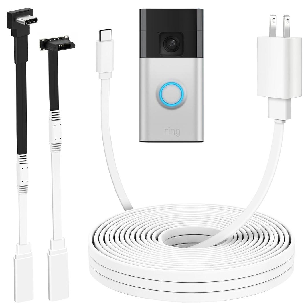 16.4ft/5m Charger Cable for Ring Battery Doorbell (2nd Gen-2020/2024Release), Unique L-Shaped 0.003 Connector More Fit Snugly & Weatherproof, UL Power Adapter, 24 Hours Power Supply for Ring Doorbell