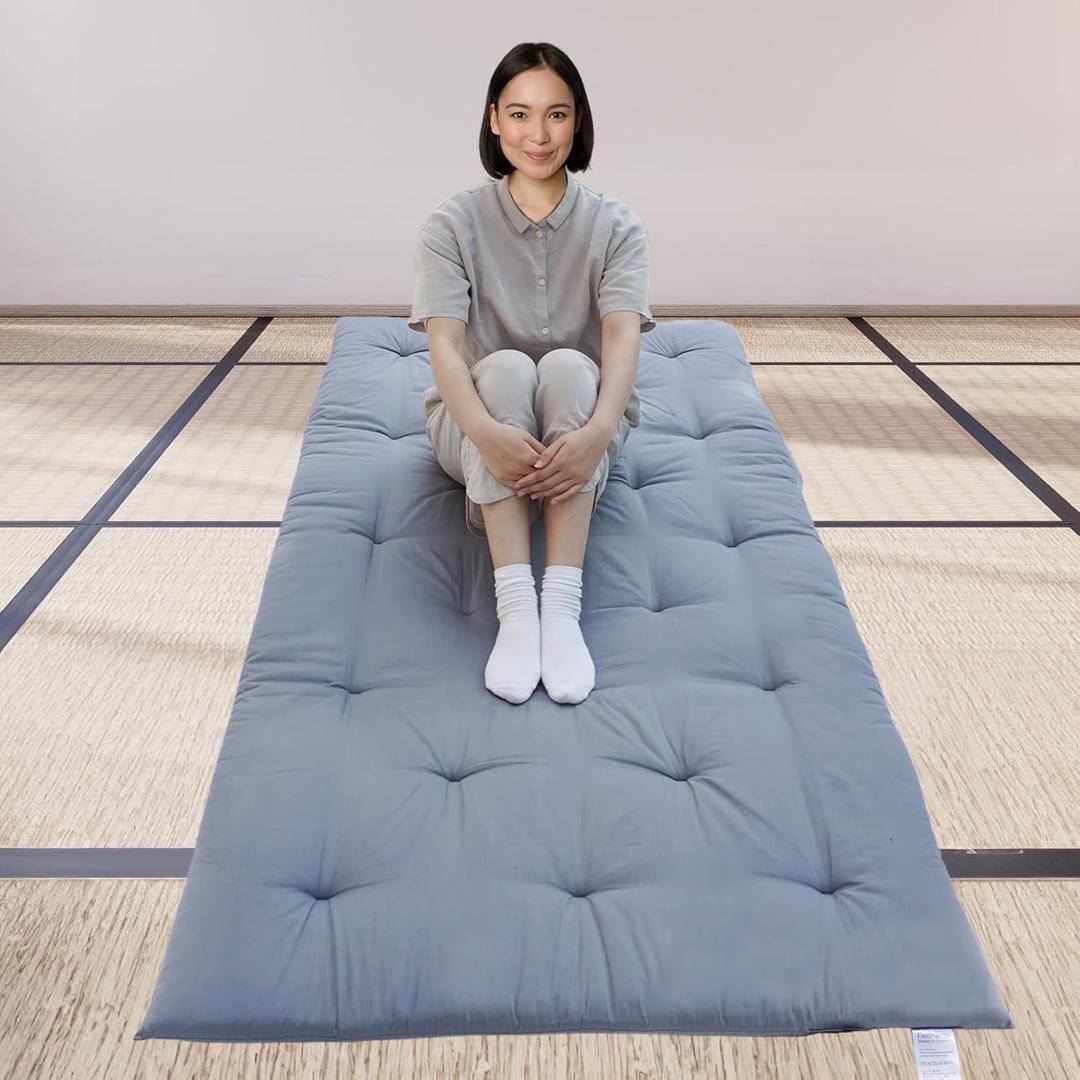 Japanese Futon Floor Mattress, Folding Tatami Mat Sleeping Pad,Roll Up Kids Floor Lounger (Twin, Grey)