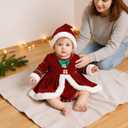 Newborn Baby Girl Christmas Outfit Santa Dress Ruffle Long Sleeve Velvet Romper Dresses Xmas Clothes With Hat (Brown)
