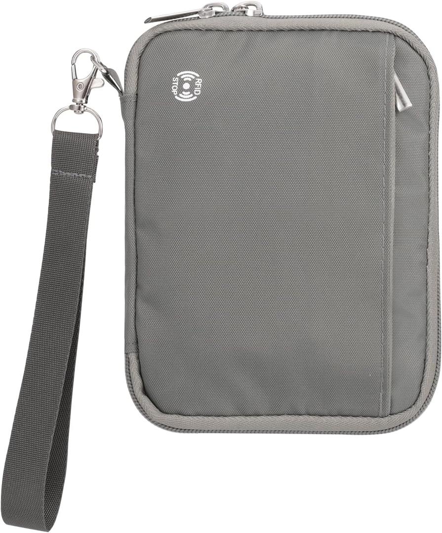 WALNEW Passport Holder Family for 4, RFID Blocking Travel Wallet Women Men, Lightweight Zipper Document Organizer Pouch Bag Credit Cards Case Cover for Travelling (Gray)