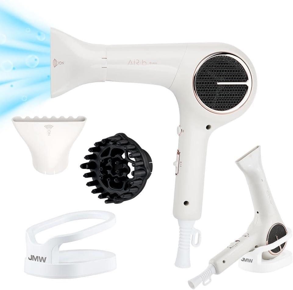 JMW Korean Professional Salon Hair Dryer AIR B with Diffuser & Dryer Stand 1600W - Lightweight, Powerful BLDC Motor, 100% Cool Wind Without Heat, Compact, Low Noise Blow Dryer for Home & Salon JMW Korean Professional Salon Hair Dryer AIR B with Diffuser & Dryer Stand 1600W - Lightweight, Powerful BLDC Motor, 100% Cool Wind Without Heat, Compact, Low Noise Blow Dryer for Home & Salon