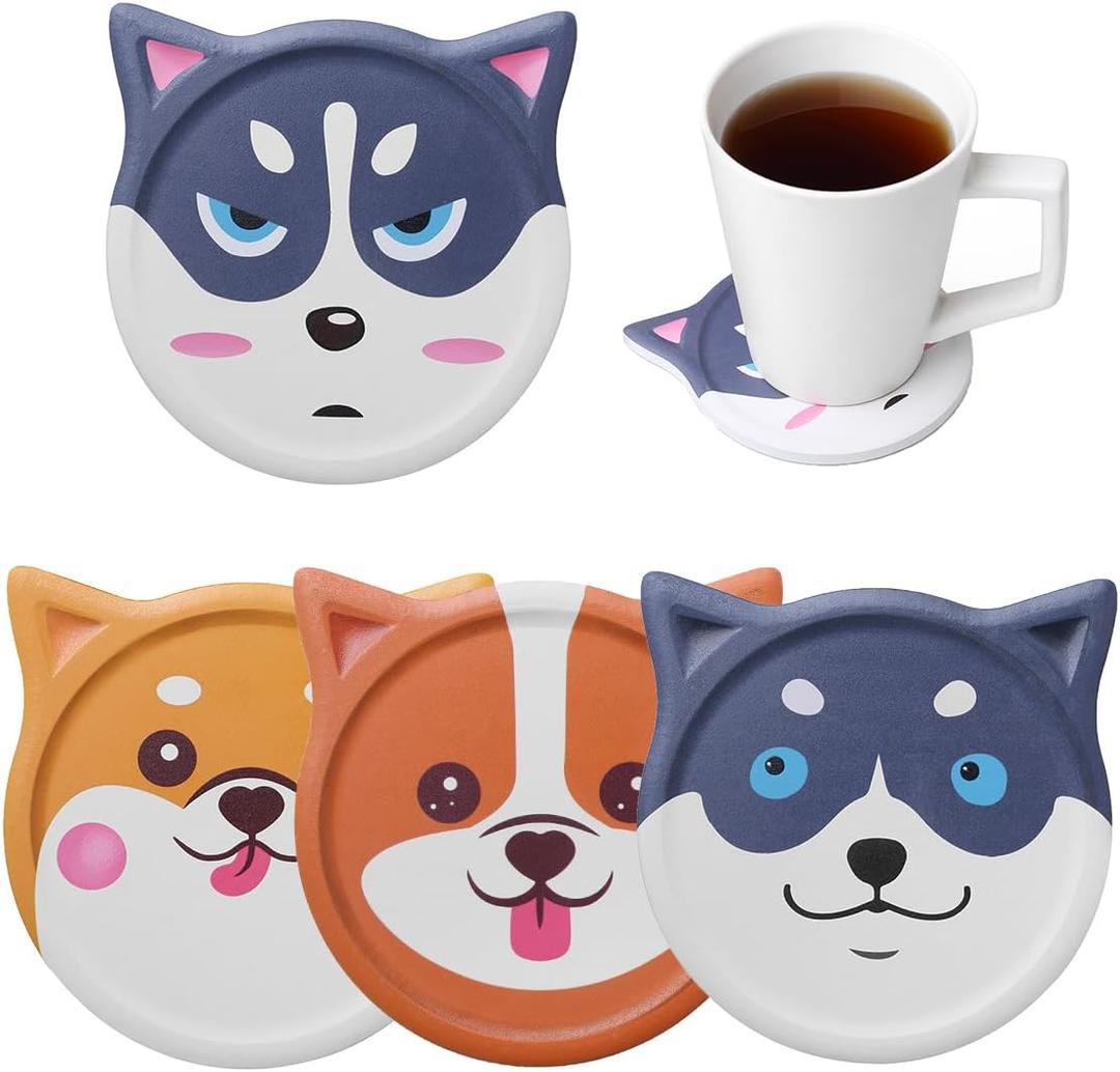 Funny Coasters for Drinks Absorbent Ceramic Animal Coasters Set of 4 for Coffee Table, Cute Dog Lover Gift Home Decor