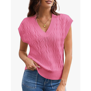 GRACE KARIN Womens V Neck Sweater Vest Ribbed Knit Casual Cap Sleeve Loose Fit Pullover Tops Fall Clothes 2024, Large