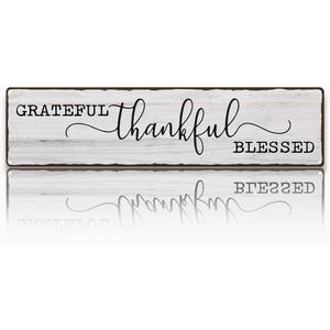 Grateful Thankful Blessed Sign, Retro Metal Tin Sign, Farmhouse Family Wall Decor, Wall Art Decor Iron Poster, For Home Living Room Dining Room Kitchen 15.8x4 Inch